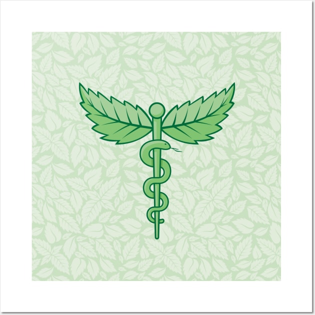 Caduceus with Leaves Background Wall Art by sifis